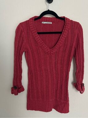 Maurices Dark Pink V-Neck Cable Knit Women's Sweater